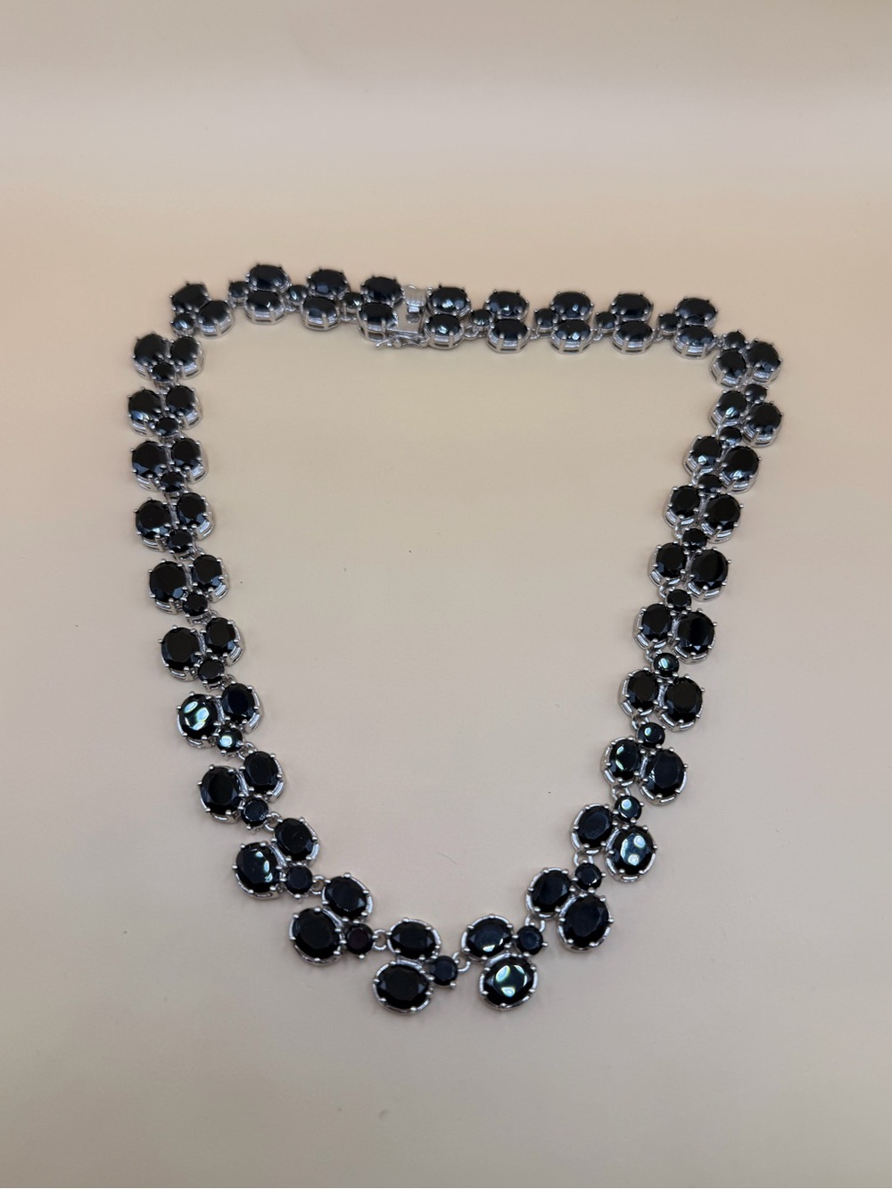 925 Sterling Silver 77 Ctw Black Spinel Tennis Necklace 17.5”.